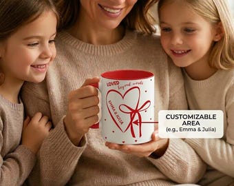 Loved Beyond Words heart ribbon mug | Personalized names, Red Accent Coffee Mug