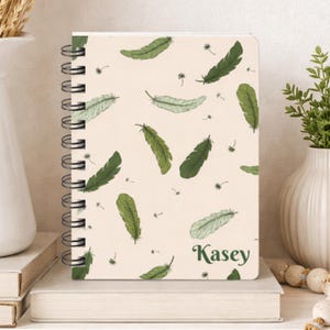 Personalized Spiral Feather Journal Custom Name Boho Journal Best Friend Gift Idea Lined Planner Student School Notebook Teacher Gift Idea