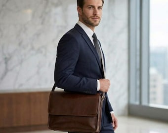 Full Grain Leather 15" Messenger Bag - Unisex Laptop Briefcase for Men & Women - Handmade Crossbody Work Bag - Professional Satchel Gift