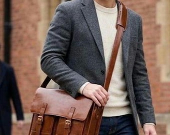 Full Grain Leather Messenger Bag for Men & Women, Unisex Leather Laptop Briefcase, 15" Computer Satchel, Handmade Crossbody Office Bag