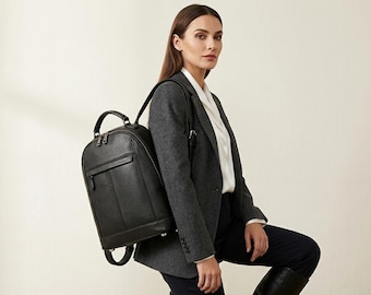 Handmade Full Grain Leather Backpack for Men & Women - 15" Laptop Bag - Luxury Black Commuter Rucksack - Professional Business Travel Bag