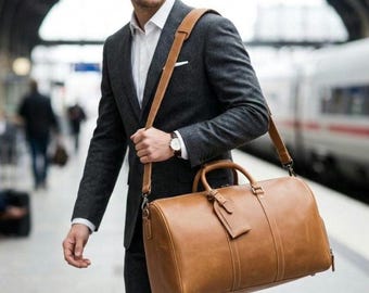 Full Grain CowHide Leather Duffle Bag - Unisex Weekender Bag - Handmade Genuine Leather Travel Bag - Carry On Luggage - Large Overnight Bag