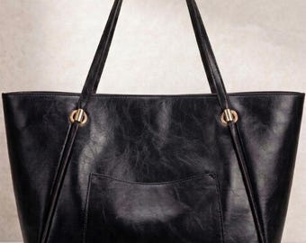 Women's Tote Bag in Genuine Cowhide Leather , Large Shoulder Carryall, Everyday Bag