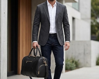 Personalized Leather Duffle Bag for Men and Women - Full Grain Leather Weekender Bag, Large Travel Bag, Custom Overnight Bag