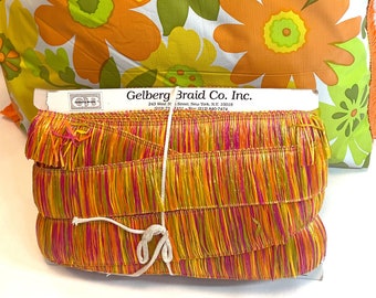 Vintage 2" Mid Century Mod Atomic Ranch Decorative Fringe Trim Yardage Plastic Raffia Patio Outdoor Water/Weather Proof Orange Yellow Pink