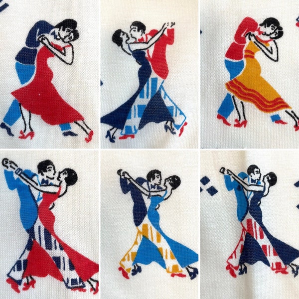 Vintage Ballroom Dancing Novelty Print Cotton Poly Blend Fabric Salsa Dancer Couples Swing Dance Waltzing Lovers Man Woman Flamenco Costume