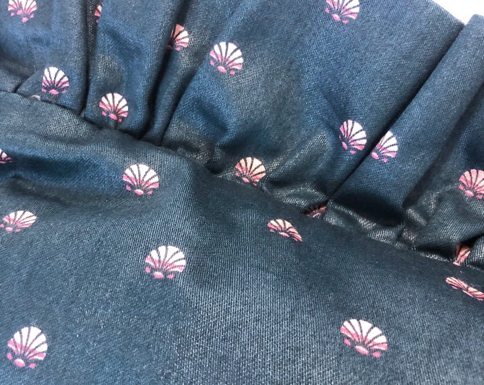 Vintage 80s Glam Art Deco Revival Shell Print Pillow Cerulean Deep Turquoise Dark Aqua Blue CHINTZ Square Retro Fabric Blush Peach Pink