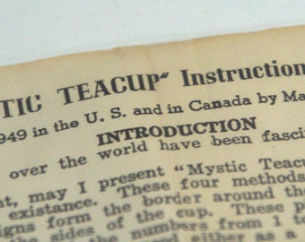 Mystic Teacup Original Vintage Instruction sheet PDF for 1949 Fortune Telling Marguerite Scott Zodiac Signs Numerology Tea Leaves Tarot