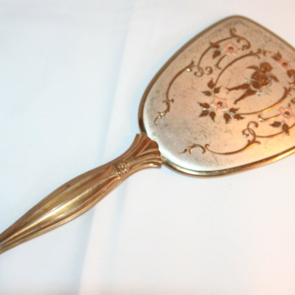 Vintage Hollywood Regency Cherub Cupid Hand Held Mirror Siver look and Brass for your dressing table