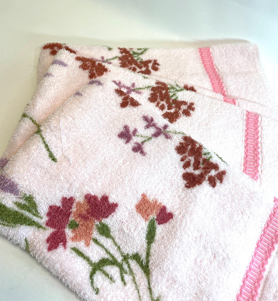 Vintage Hand Towel Set of 3 PINK Rose Floral Pastel Bathroom Bath Towel St Mary's Towels Camper ...