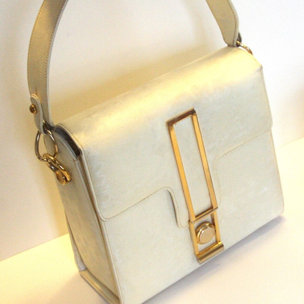 Vintage Mad Men Purse Jackie O Kennedy 1960s Handbag in Cream with Golden Accents by Magda Makkay