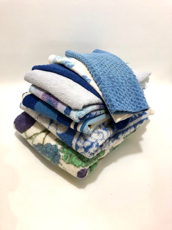 Vintage Mix N Match RETRO Towel Set Shades of Blue Lavender Pastel