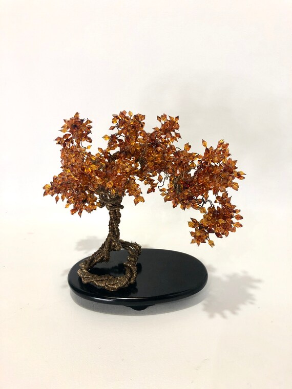 Vintage Wire Tree Sculpture Mixed Media Retro Metal Faceted Jewel