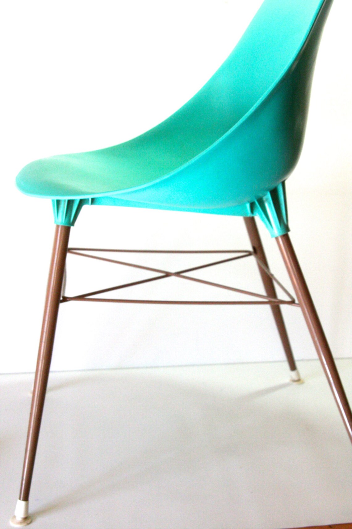 Vintage Turquoise Teal Aqua Molded Plastic Shell Chair in the Etsy