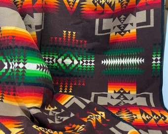 Vintage 49x67" Beaver State Blanket PENDLETON Wool Aztec Southwest Chevron Stripe Rainbow Original Tag Chocolate Brown