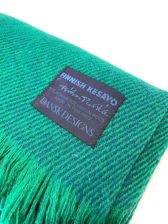 RARE Vintage Ritva Puotila for DANSK Finnish Kesayo Wool Mohair Throw Blanket Danish Modern Stripe Houndstooth Blue Green Signed Piece Etsy