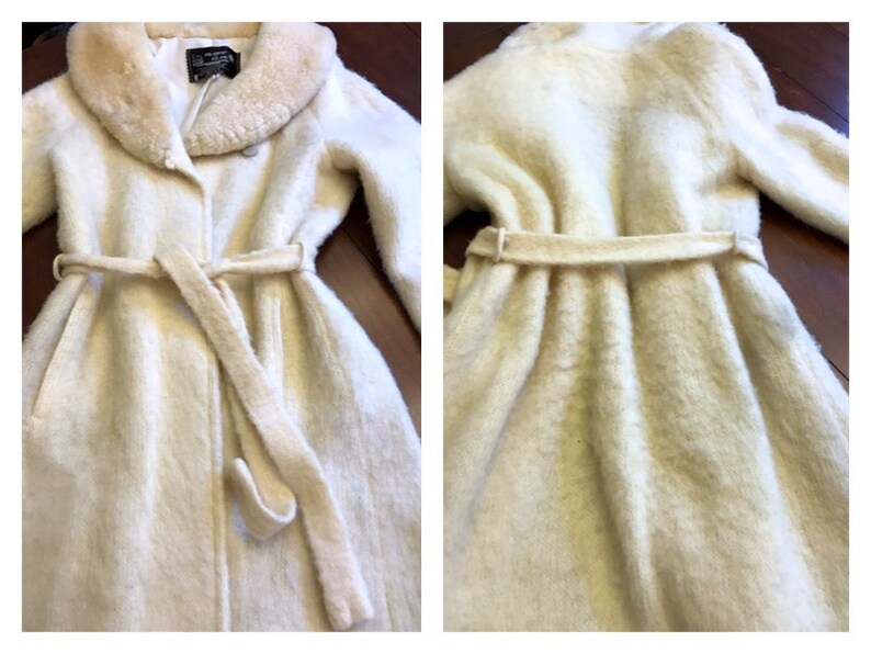 CLEARANCE Vintage Gorgeous Icelandic Wool Polar Knit Wrap Sweater Robe Coat Belted Tie Lined Sherpa 100/% pure wool S Small Ivory Off White