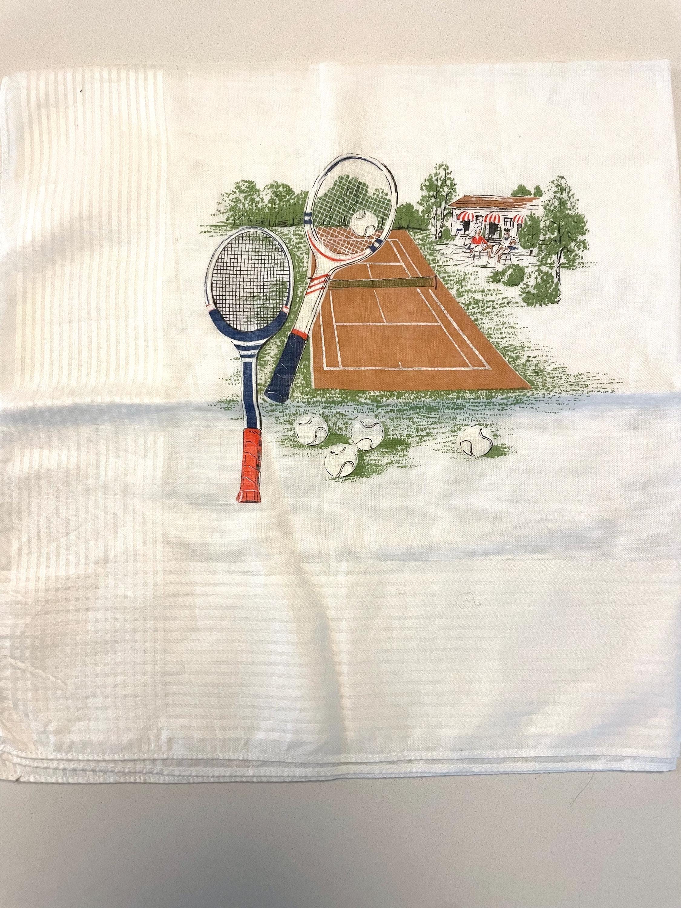 Vintage French Open Tennis Souvenir Hankie Roland Garros Clay Court Paris France Grand Slam Cotton Handkerchief Hanky Men Women