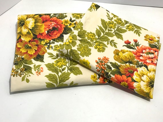 Vintage Floral Retro Fabric Cotton Canvas Print Oil Cloth Etsy