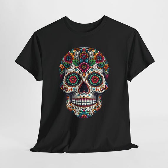 Colorful Sugar Skull Tee | Day of the Dead Floral Skull Shirt