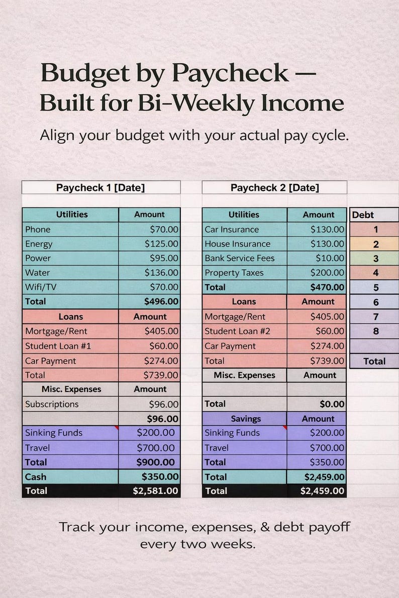 Bi-weekly Zero Based Budget Template Excel | Debt Tracker Spreadsheet ...