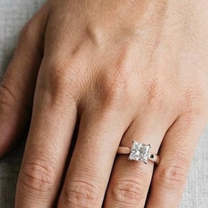 Handmade Silver Engagement Ring with Princess Cut Stone – Minimalist Solitaire Ring – Gift for Her silver 925