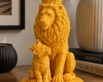 Regalo del Día del Padre del Rey León: Estatua de león y cachorro impresa en 3D, trofeo de cumpleaños personalizado para papá, decoración moderna para la oficina, regalo genial para papá.
