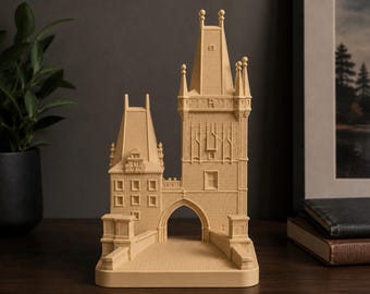 Prague Charles Bridge Tower Statue, Gothic Prague Landmark, Czech Republic Architecture Decor, 3D Printed Prague Souvenir, Travel Lover Gift