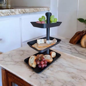 3-Tier Rectangular Serving Tray, Expandable Snack Étagère, Modern Dessert Stand