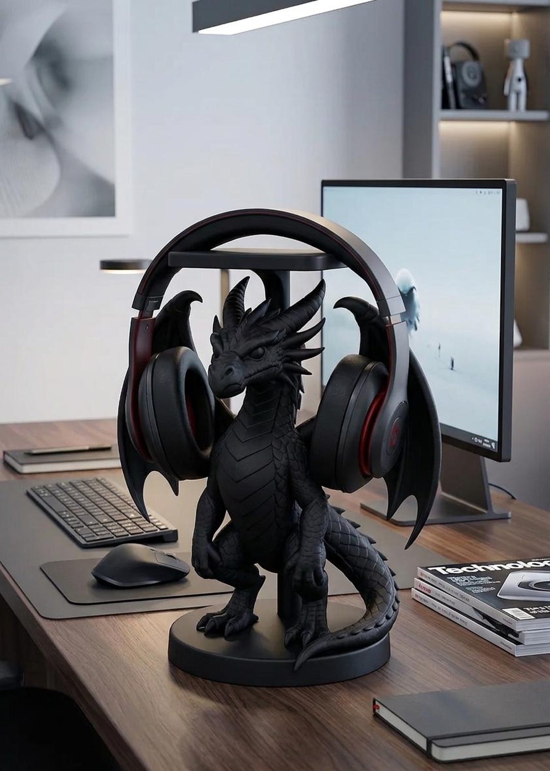 Dragon Headphone Stand – 3D Printed Fantasy Gaming Desk Organizer ...
