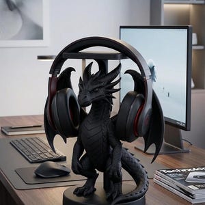 WyrmGuard Headphone Stand – Dragon Headset Holder, 3D Printed Fantasy Desk Organizer, Gaming Setup Decor, Dragon Crest Stand