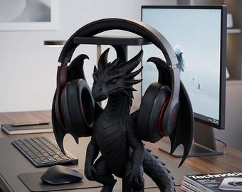 WyrmGuard Headphone Stand – Dragon Headset Holder, 3D Printed Fantasy Desk Organizer, Gaming Setup Decor, Dragon Crest Stand