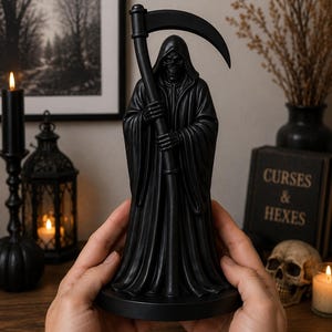 Grim Reaper Statue, Halloween Decor, Gothic Skeleton Sculpture, Spooky Scythe Figurine, 3D Printed Collectible