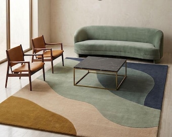 Tapis abstrait tufté à la main, tapis géométrique moderne, tapis en laine fait main pour salon, décoration intérieure contemporaine, tapis en laine, tapis sur mesure