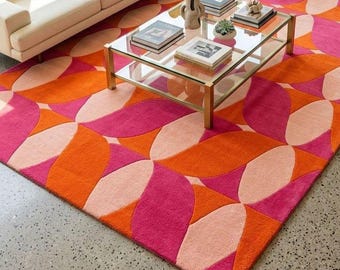 Tapis moderne, tapis géométrique abstrait, tapis coloré pour salon, tapis moderne du milieu du siècle, décoration bohème, tapis tendance, tapis tufté à la main