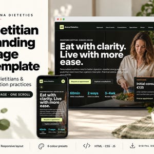 Dietitian Website Template | One Page Landing Page for Nutritionists | Responsive HTML CSS Website