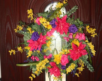 20- Inch Spring/Summer Vibrant Purple, Fuchsia, and Yellow wreath