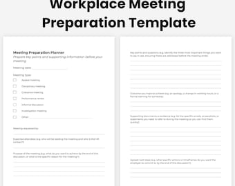 Workplace Meeting Preparation Template | Plan What to Say in Work Meetings | Disciplinary & Grievance | Workplace Preparation PDF