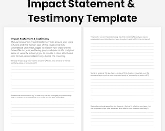 Impact Statement Template for Work | HR, Grievance & Disciplinary Meeting Preparation | Employee Testimony Guide| Printable PDF Download