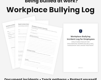 Workplace Bullying Evidence Log | Record Incidents & Build Your Case | Harassment Tracker for Employees (UK PDF)