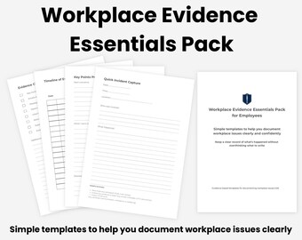 Workplace Evidence Essentials Pack | Employee Incident Log & Timeline Templates | Organise Workplace Issues | Printable PDF UK