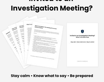 Invited to an Investigatory Meeting? What to Do Pack | What to Say, Questions to Ask, Employee Guide PDF