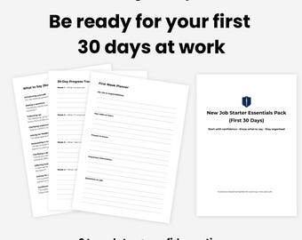 New Job Starter Pack | First 30 Days at Work Templates | Workplace Confidence & Organisation | New Job Help | Employee Toolkit UK