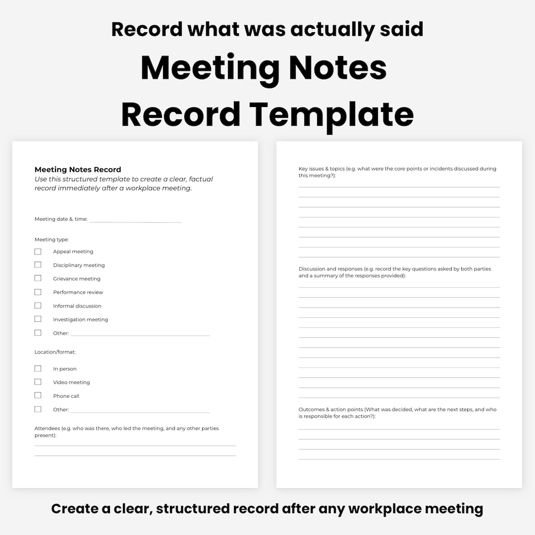 Meeting Notes Template for Work | HR Meeting Record | Document What Was ...