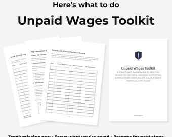 Unpaid Wages & Pay Dispute Toolkit | Track Missing Pay, Evidence Log, Grievance Template, HR Prep Printable PDF