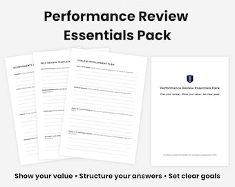 Performance Review Essentials Pack | Self Evaluation Template, Work Achievements Tracker, Goals Plan | Appraisal Prep UK | Career Developmen