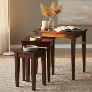Set of 3 Solid Wood Walnut Nesting Accent Tables for Living Room