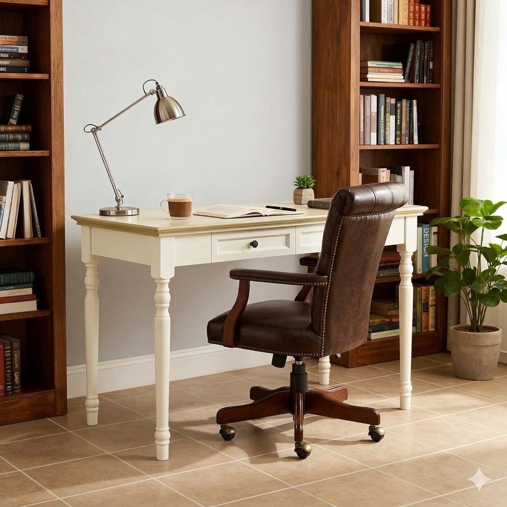 Solid Wood Writing Desk With Roman Column Legs and Brass Hardware ...