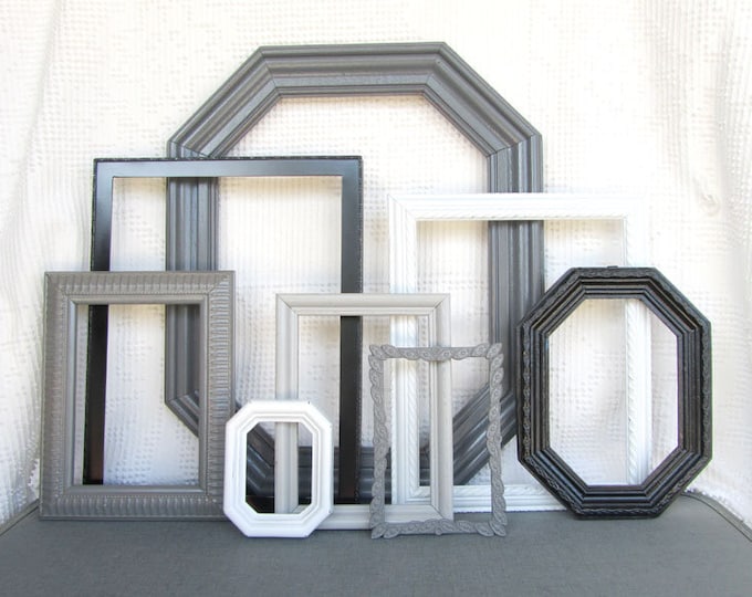 Black, White, Grey Frames Modern Gallery Wall Painted Frame Set of 8
