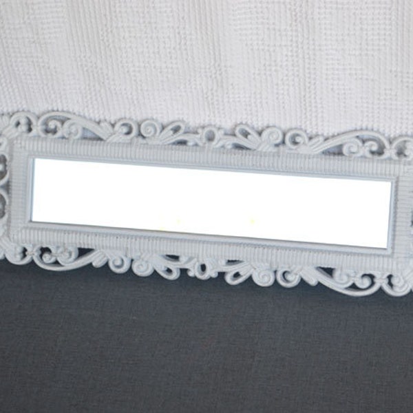 Vintage White Shabby Chic Mirror  - Upcycled Faux Wicker Syroco Wall Mirror